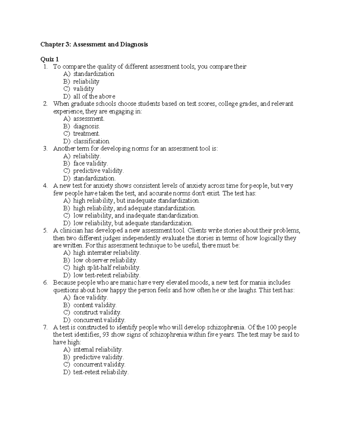 Ch3 Review - Lecture notes 3 - Chapter 3: Assessment and Diagnosis Quiz ...