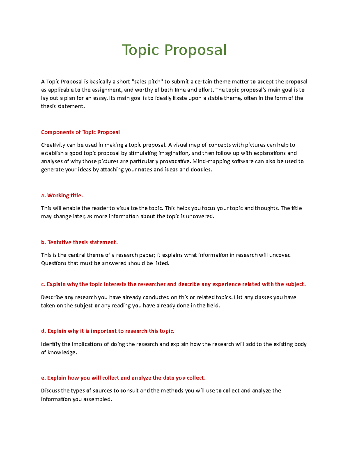 Topic Proposal - lecture guide - Topic Proposal A Topic Proposal is ...