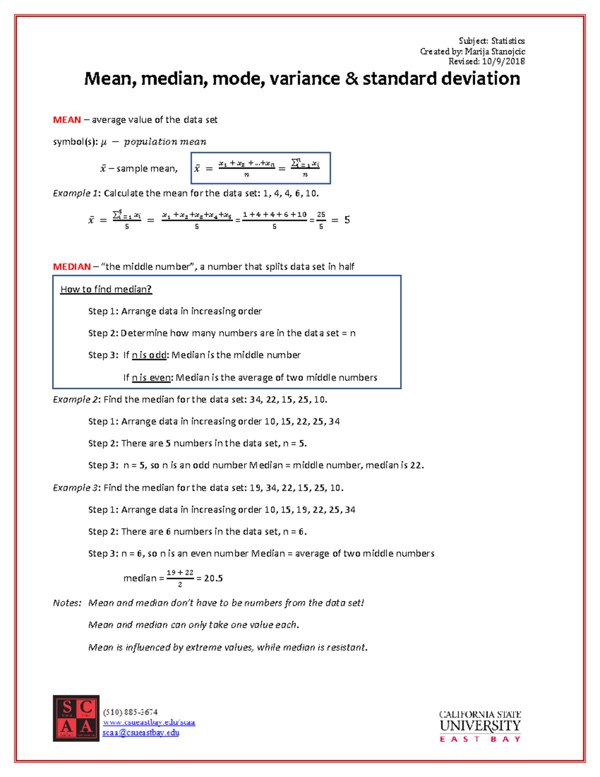 Marija stanojcic mean median mode variance standard deviation - Created ...