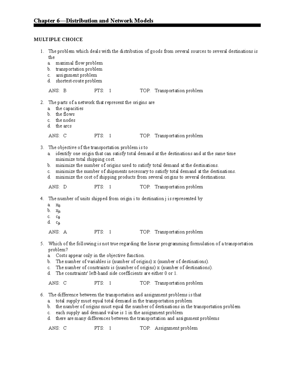 Exam 10 November 2019, questions and answers - Chapter 6—Distribution ...