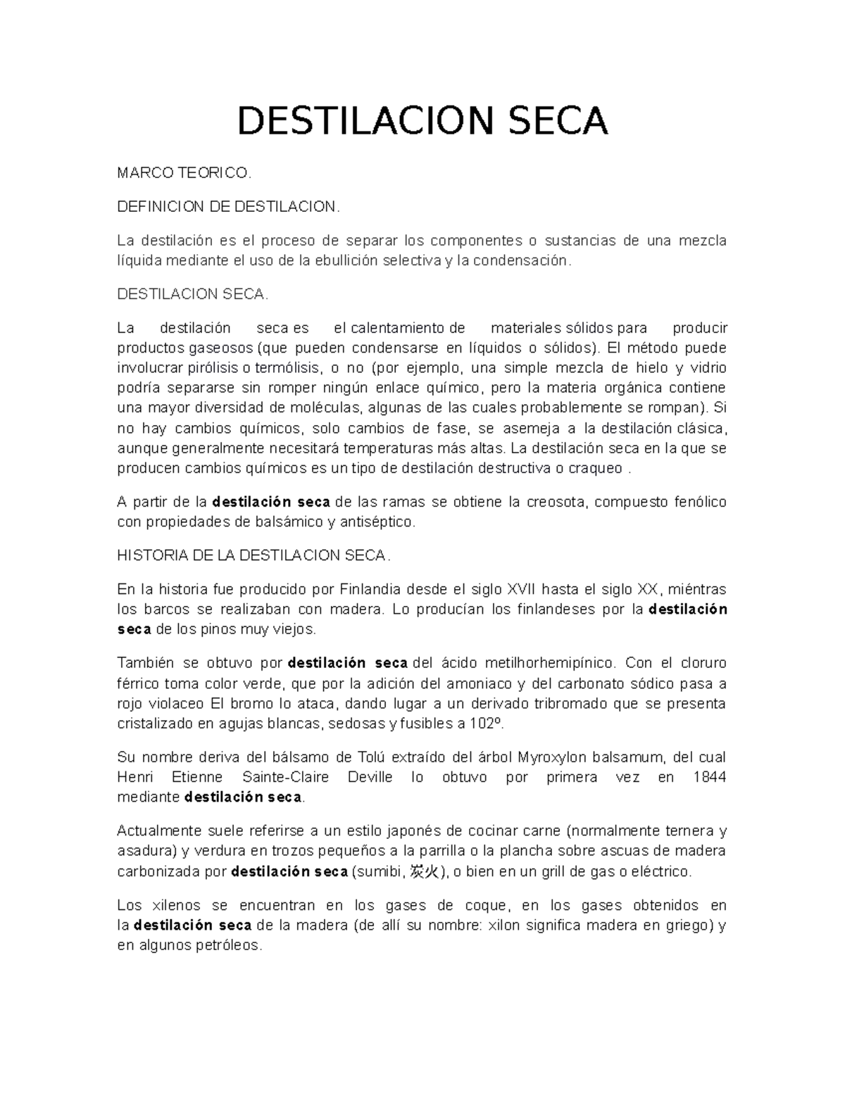 Destilacion Seca Destilacion Seca Marco Teorico Definicion De Destilacion La Destilaci N Es