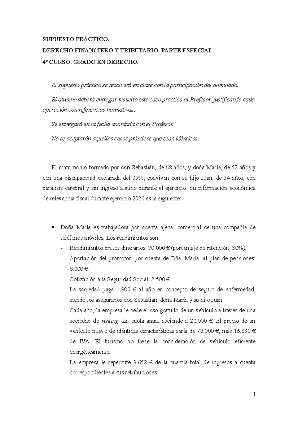 Caso Practico 2020 Irpf Supuesto PrÁctico Derecho Financiero Y