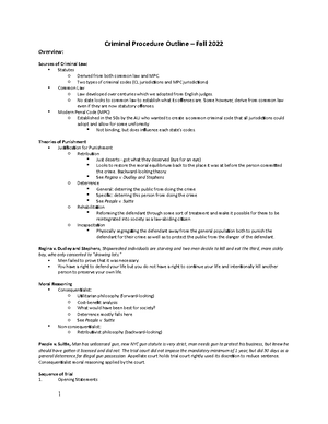 Intro to Crim Pro Outline - Criminal Procedure Introduction General ...