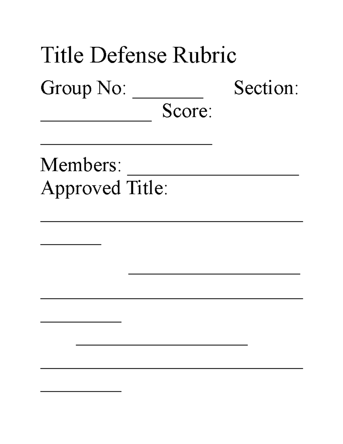 Title Defense Rubric - Very good content - Title Defense Rubric Group ...