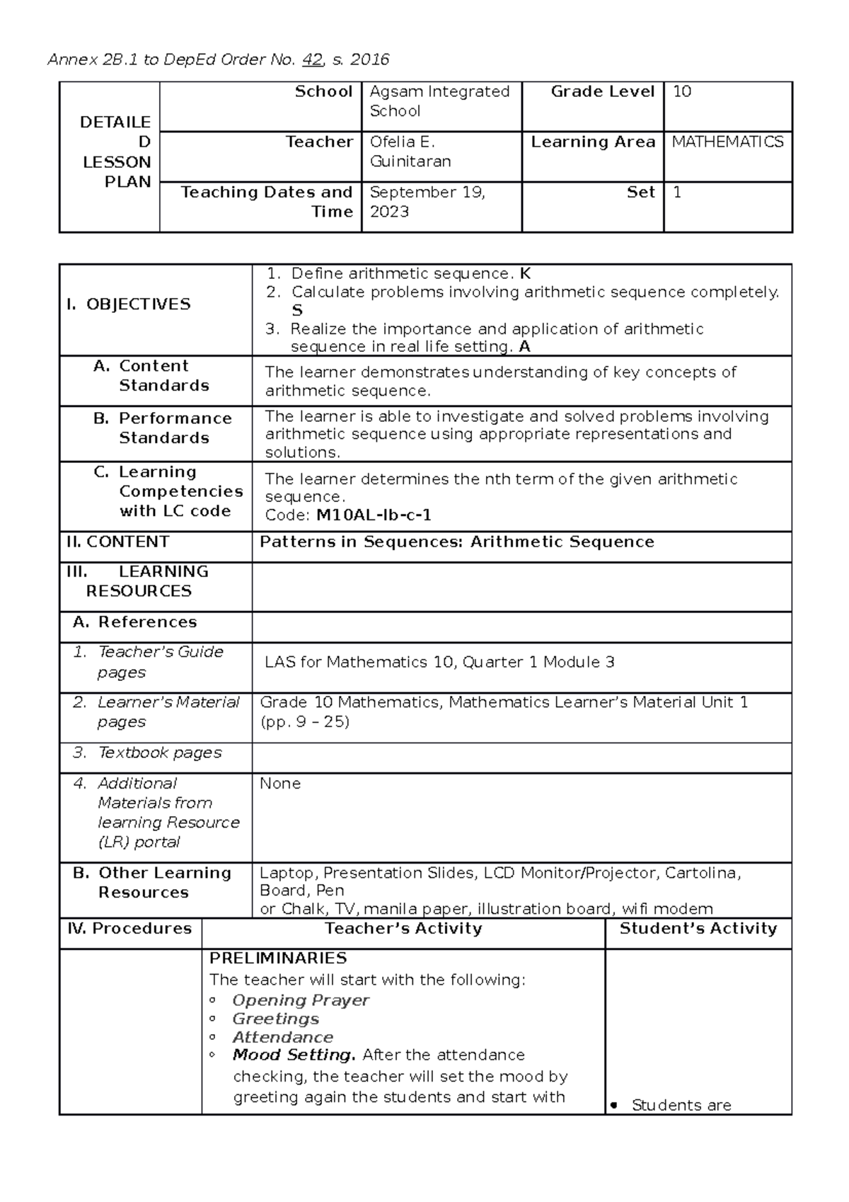 Detailed-Lesson-Plan-for-First Quarter Ofelia Guinitaran - Annex 2B to ...