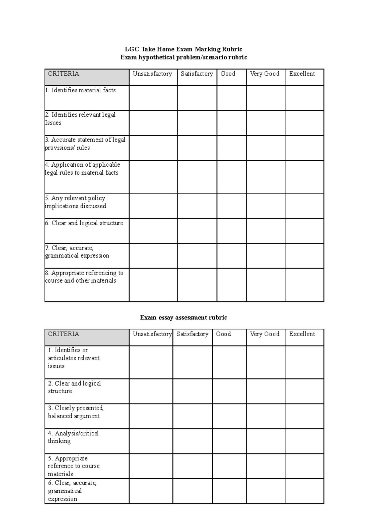 Take Home Exam Marking Rubric - LAWS2270 - UNSW Sydney - Studocu