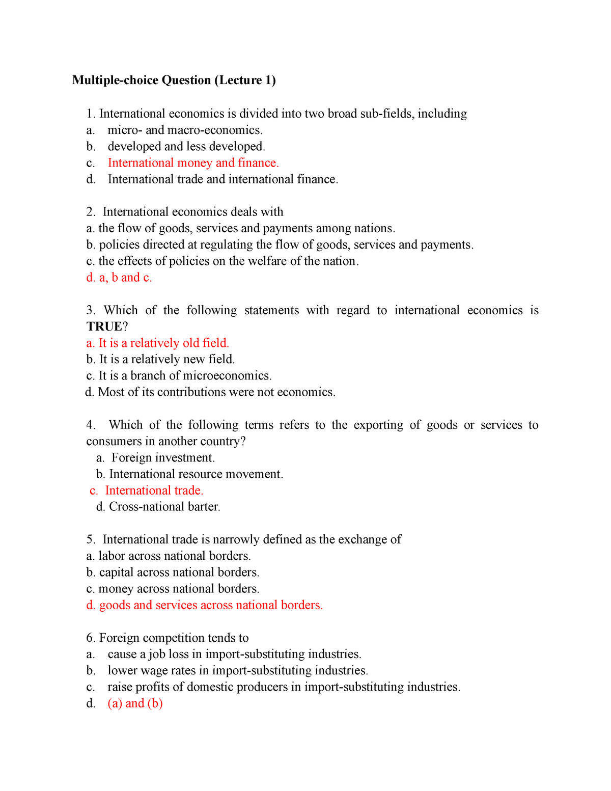 MCQ Revision Answer - Multiple-choice Question (Lecture 1 ...