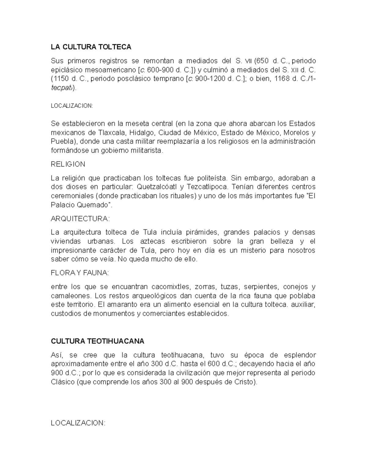 LA Cultura Tolteca tratabjo de derecho LA CULTURA TOLTECA Sus