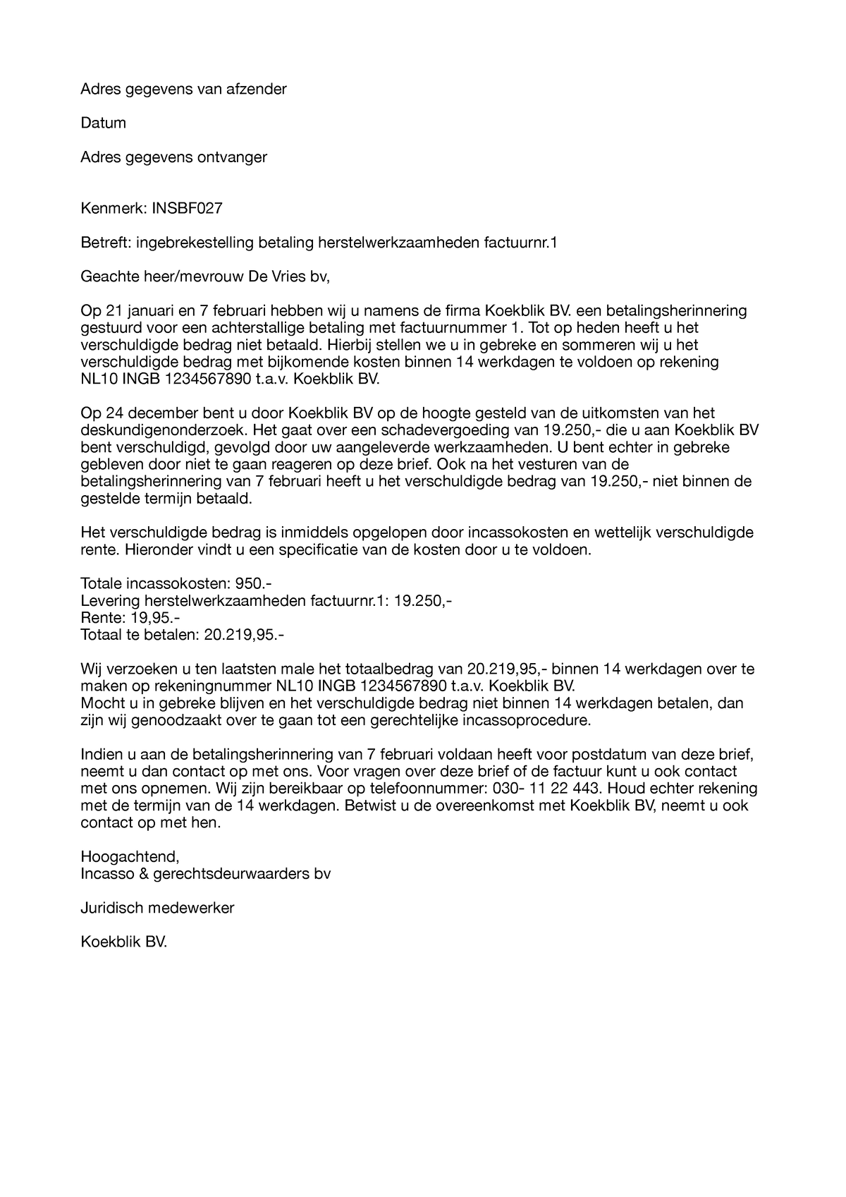 Sommatiebrief Pdf - Project Opdracht - Adres Gegevens Van Afzender ...