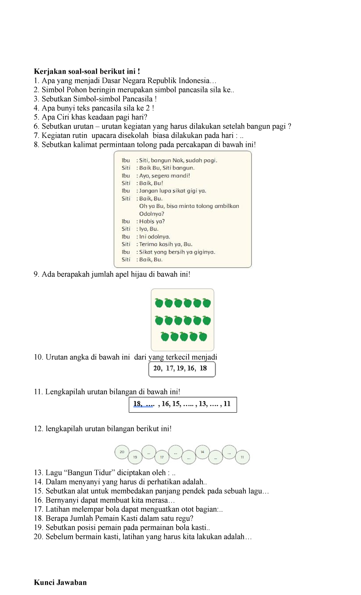 Contoh Soal Uh Ph Untuk Kelas Sd Mi Tema Subtema Kegiatan Pagi Hari Kerjakan Soal Soal