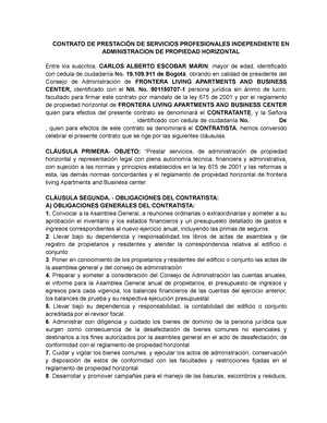 Modelo Contrato Administrador - CONTRATO DE PRESTACIÓN DE SERVICIOS  PROFESIONALES INDEPENDIENTE EN - Studocu