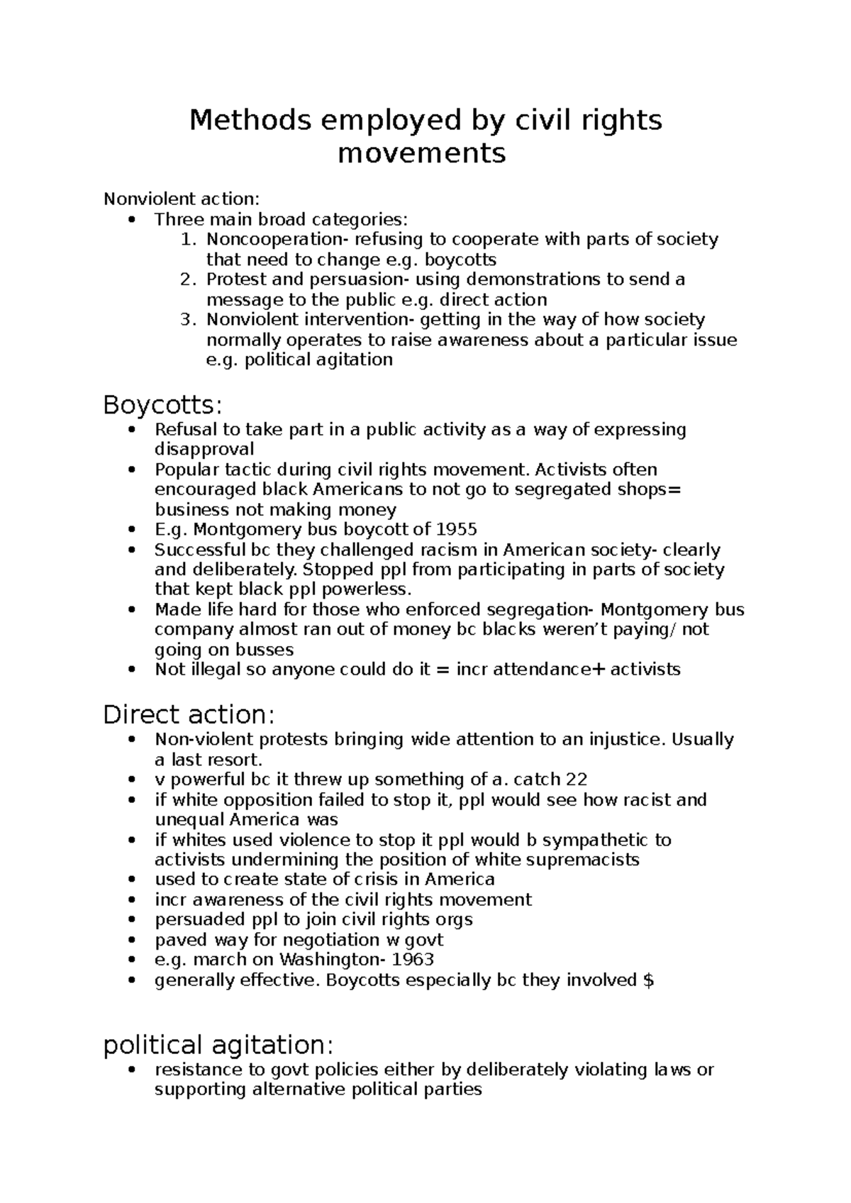 Methods employed by civil rights movements - Methods employed by civil ...