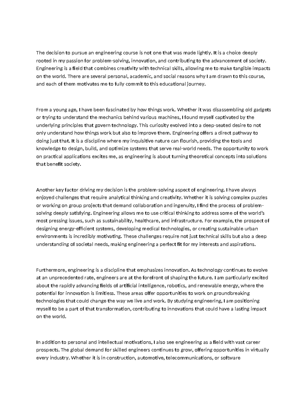 Reasons why I am in Engineering - The decision to pursue an engineering ...