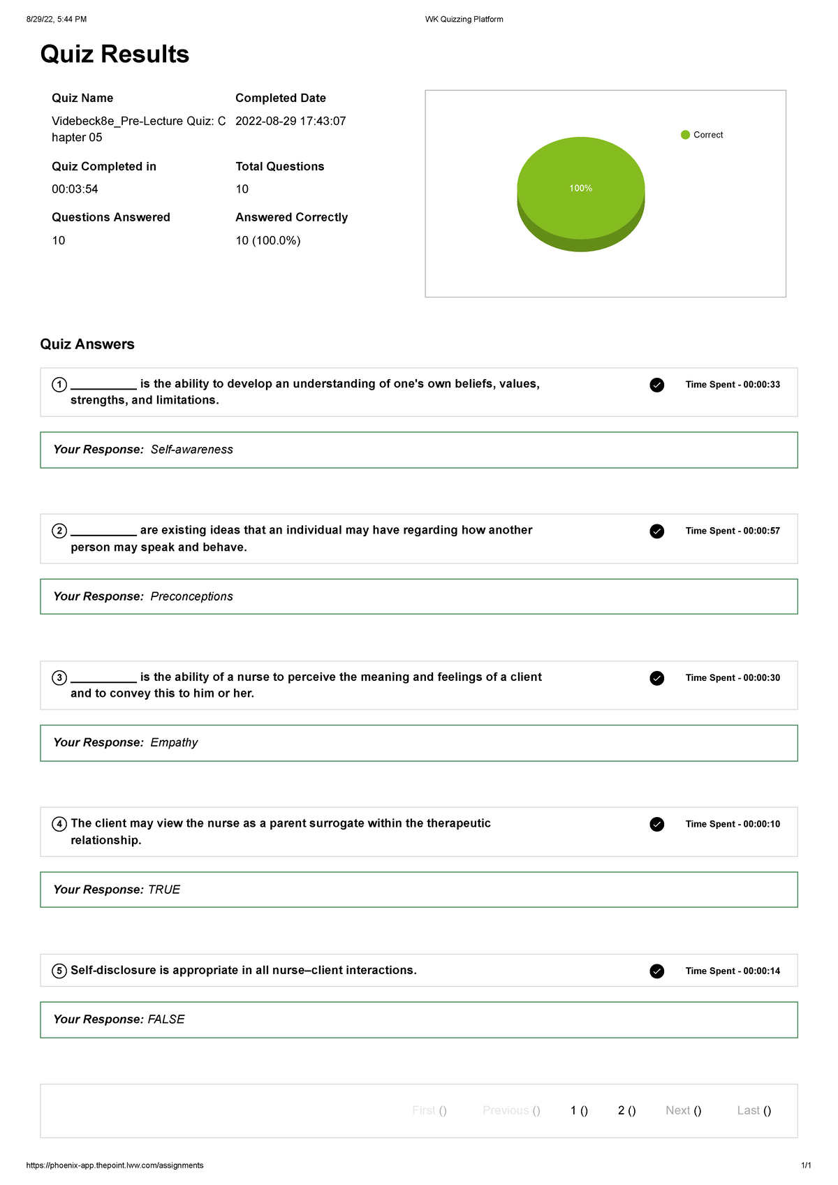 Videbeck Ch. 5 1 8/29/22, 544 PM WK Quizzing Platform phoenixapp