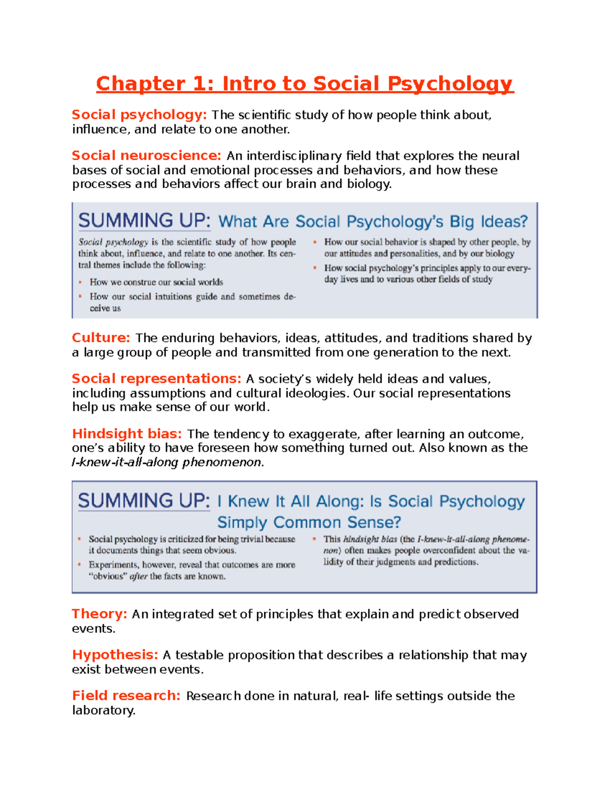 Study Guide Exam I - Chapter 1: Intro To Social Psychology Social ...