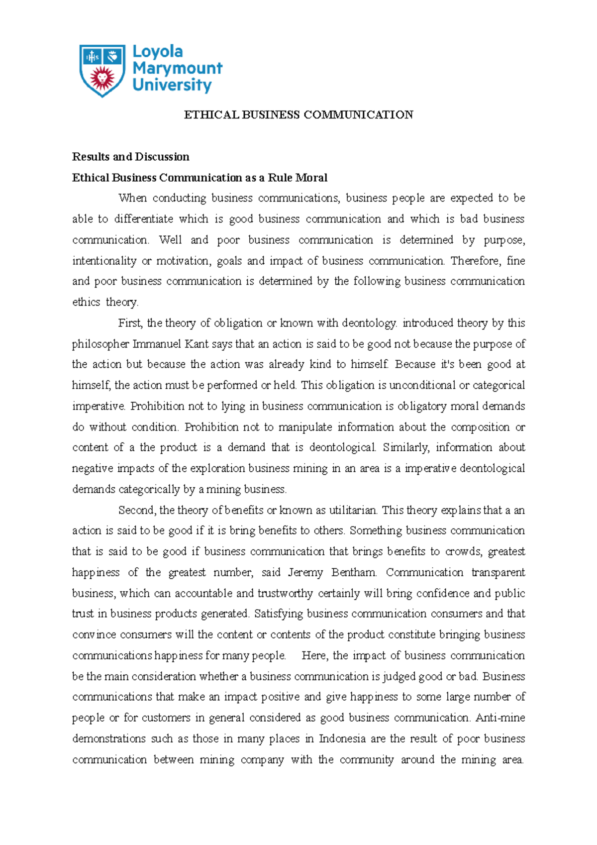 Ethical Business Communication (Results and Discussion) - ETHICAL ...