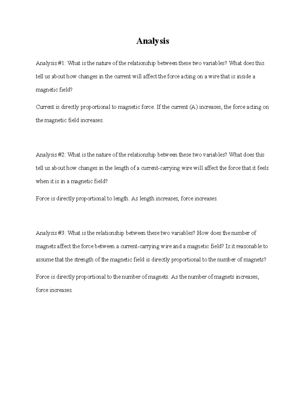 Force PostLab Analysis and Questions Analysis Analysis 1