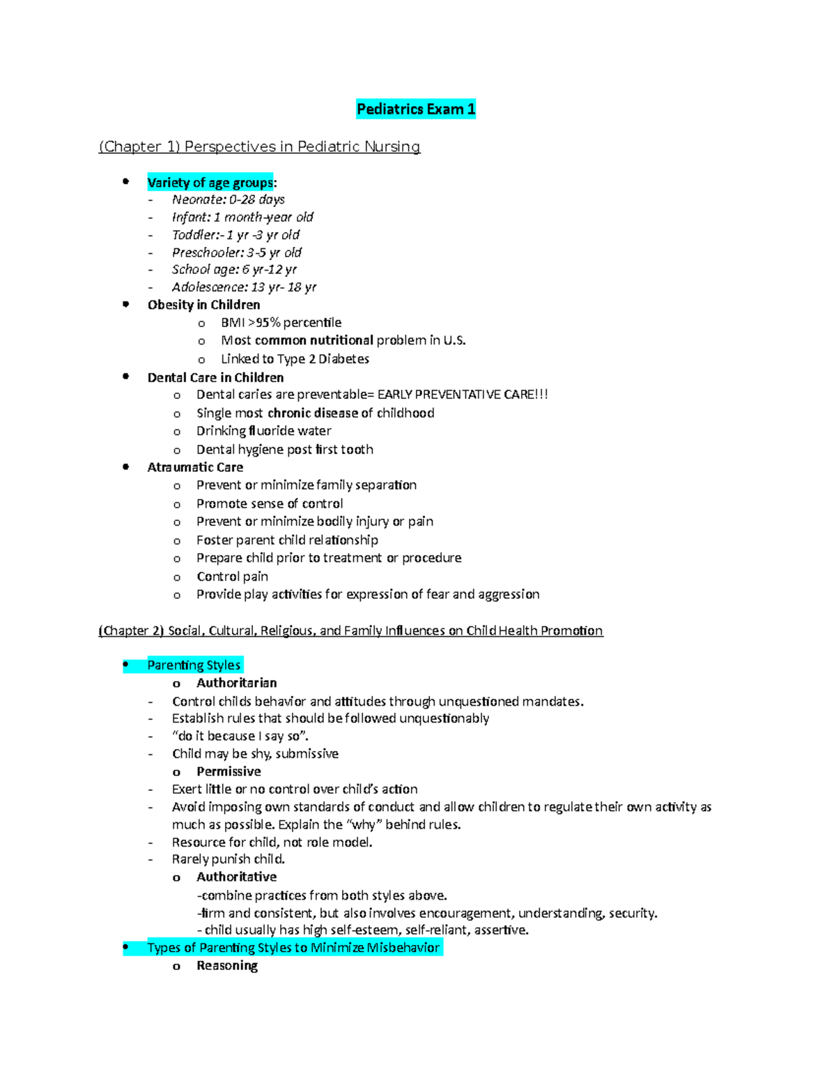 Pediatrics Exam 1 - pediatric exam 1 - Pediatrics Exam 1 (Chapter 1 ...