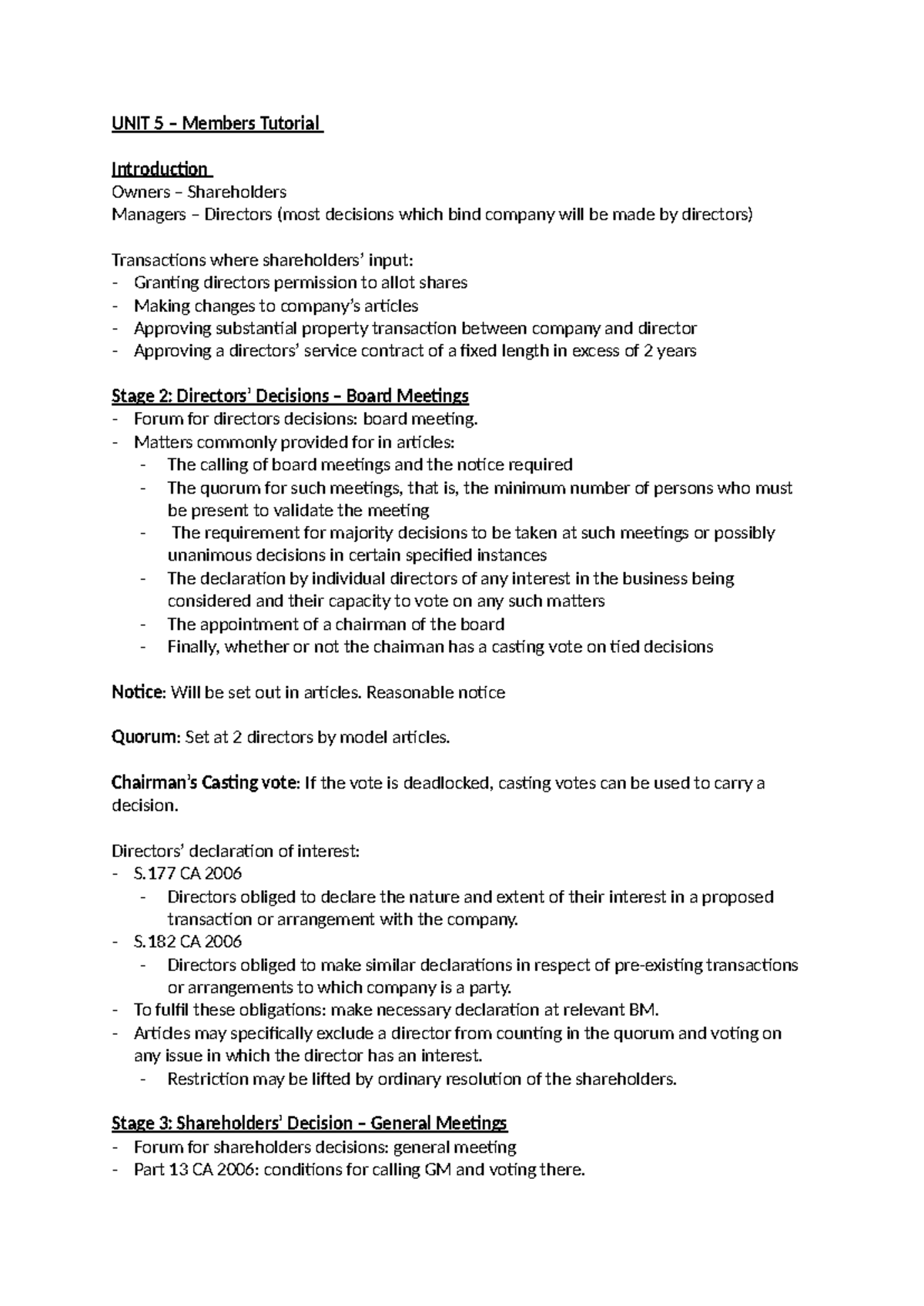 Tutorial - UNIT 5 – Members Tutorial Introduction Owners – Shareholders ...
