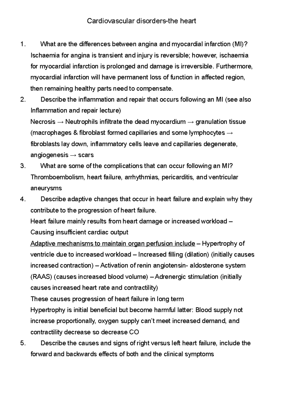 Week5 111 - Lecture notes 5 - Cardiovascular disorders-the heart What ...
