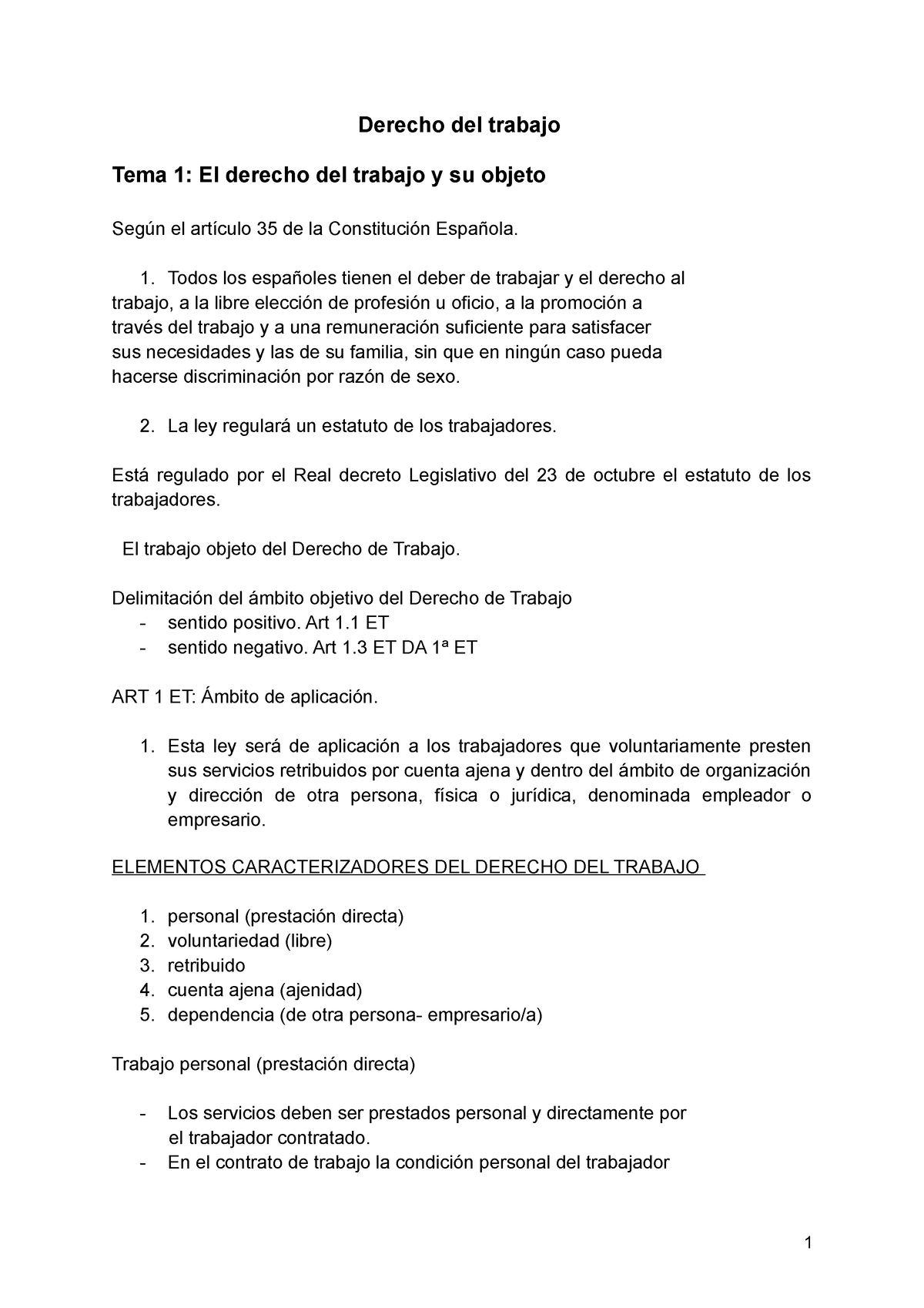 Derecho Del Trabajo - Profesor Abel - Derecho Del Trabajo Tema 1: El ...