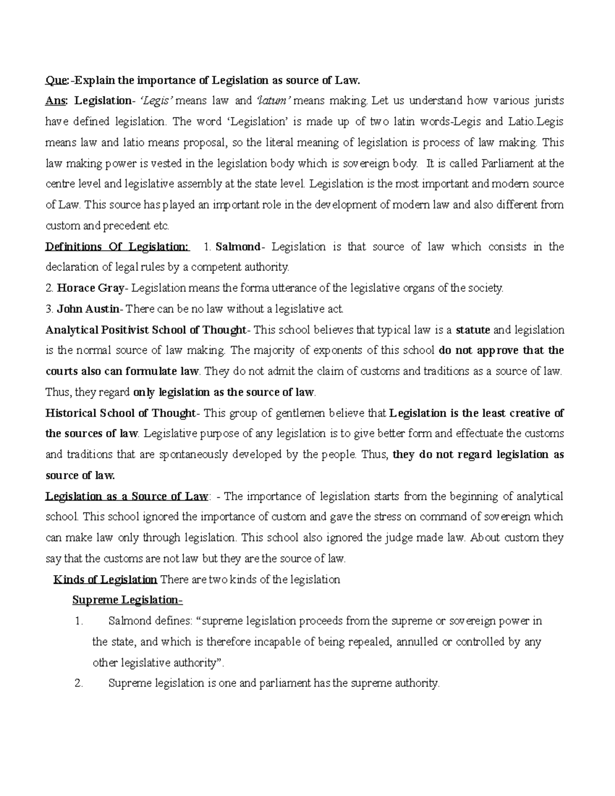 Juris Jdjxjjsjsjs QueExplain the importance of Legislation as