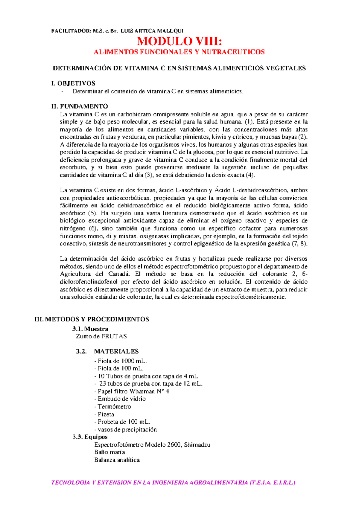 Modulo VIII. Determinacion DE Vitamina C EN Alimentos 2024II