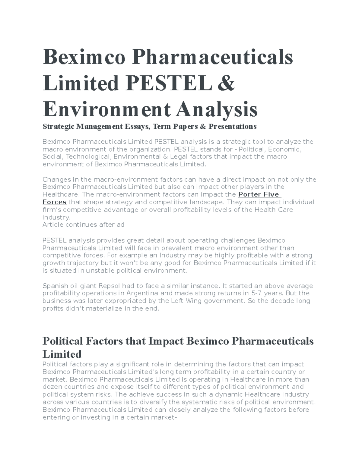 Pestel Analysis Of Beximco Pharma - Beximco Pharmaceuticals Limited ...