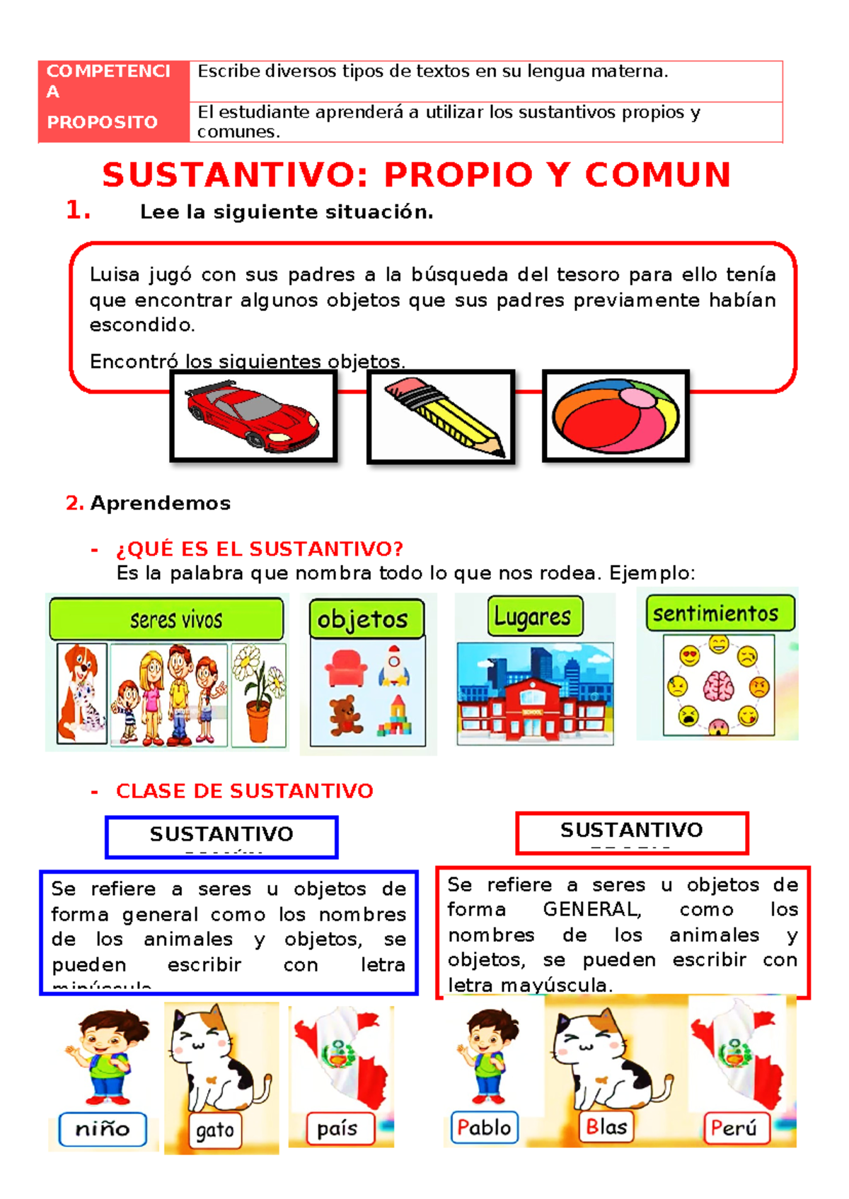 EL Sustantivo - ficha practica - COMPETENCI A Escribe diversos tipos de ...