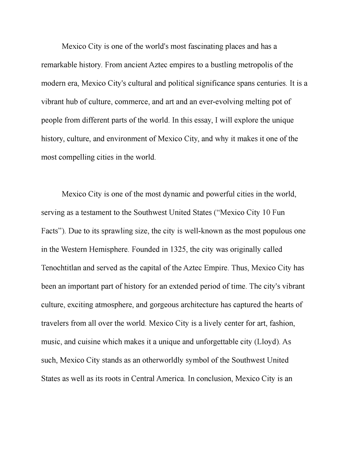 essay about mexico city