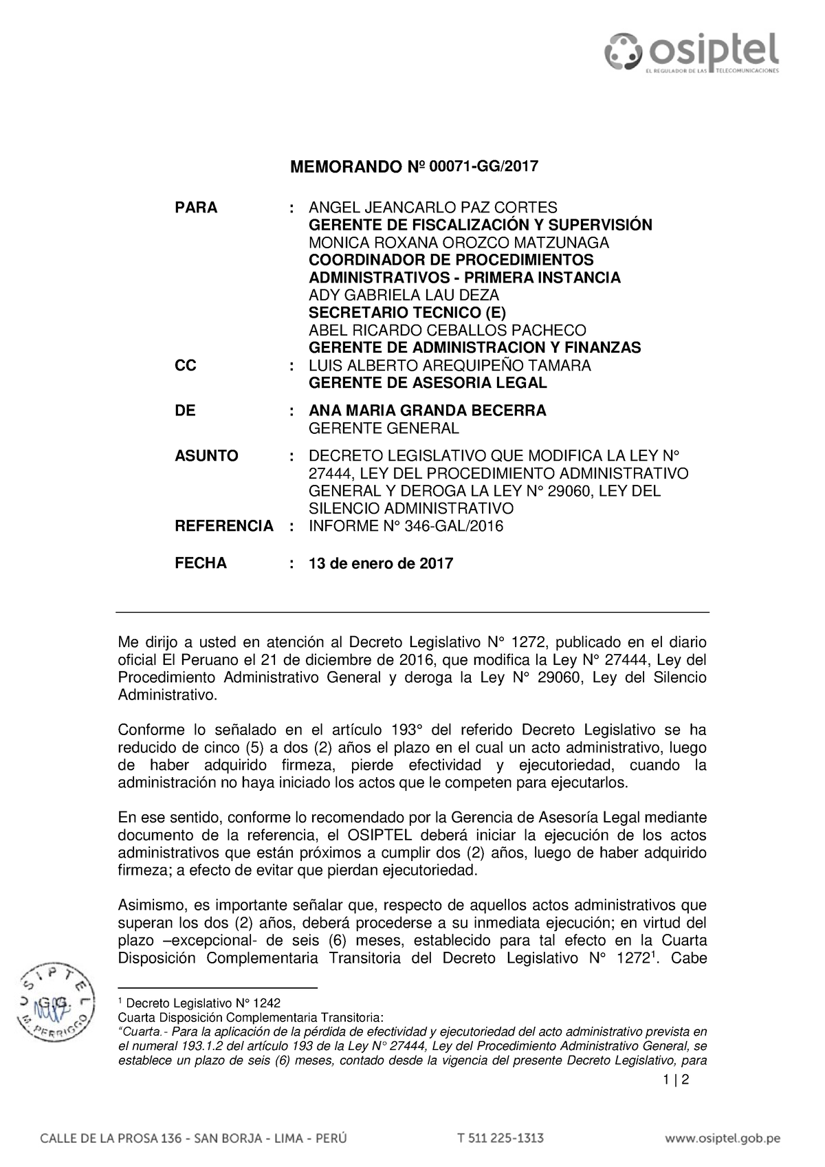 Decreto Legislativo QUE Modifica LA LEY N° 27444, LEY DEL Procedimiento ...