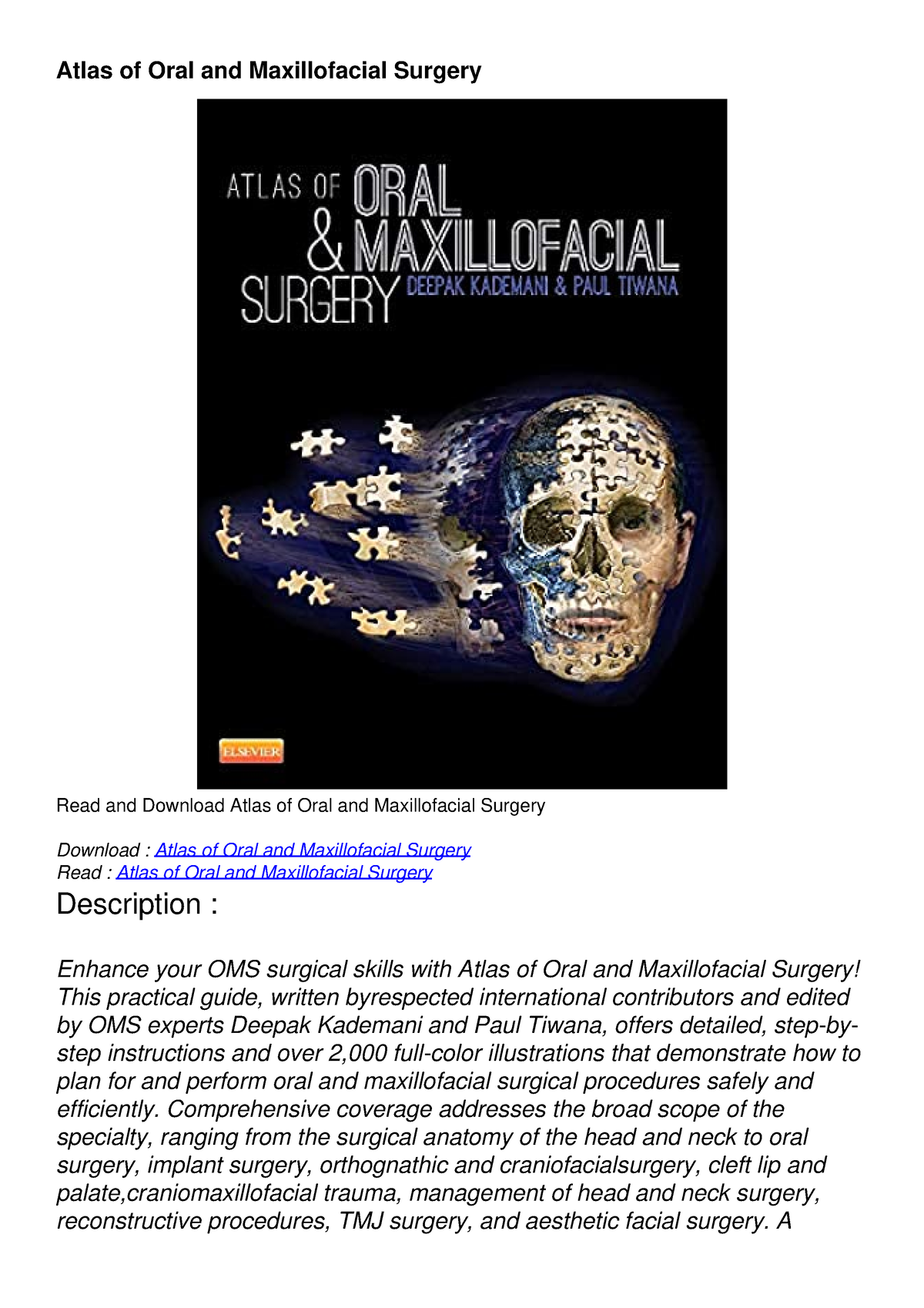 DOWNLOAD/PDF Atlas Of Oral And Maxillofacial Surgery - Atlas Of Oral ...