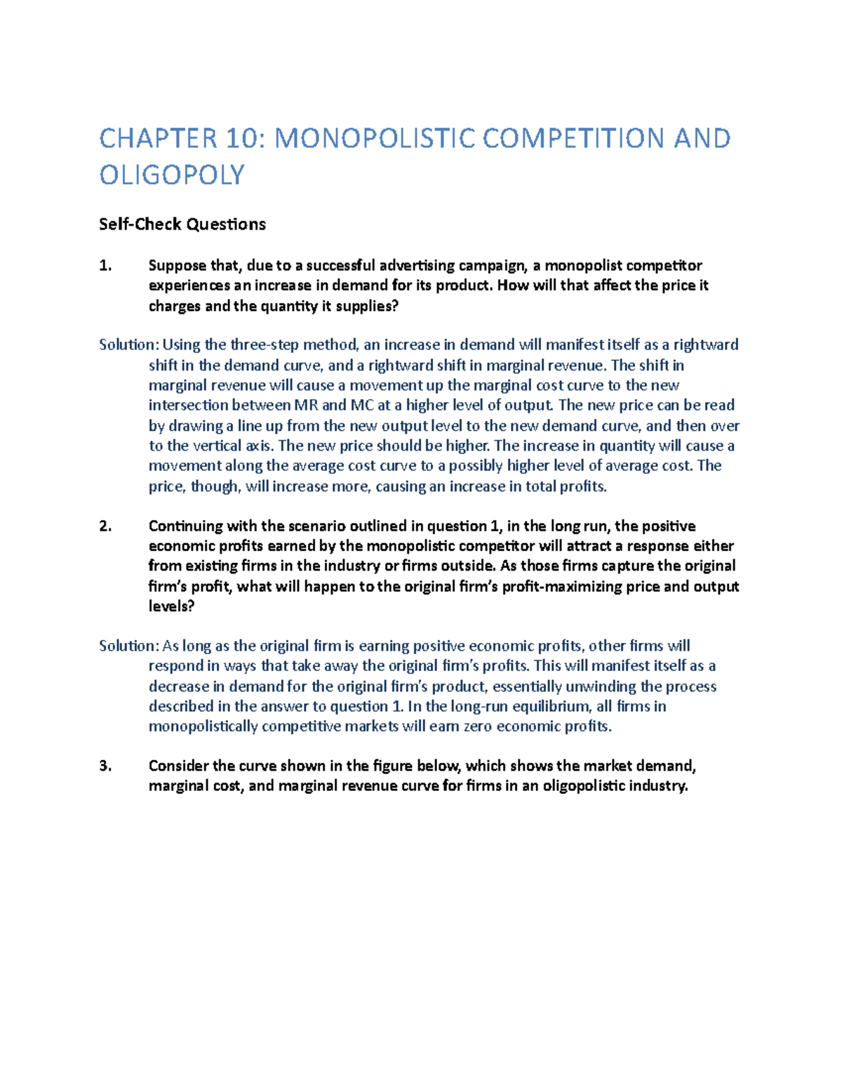 Chapter 10 KEY - CHAPTER 10: MONOPOLISTIC COMPETITION AND OLIGOPOLY ...