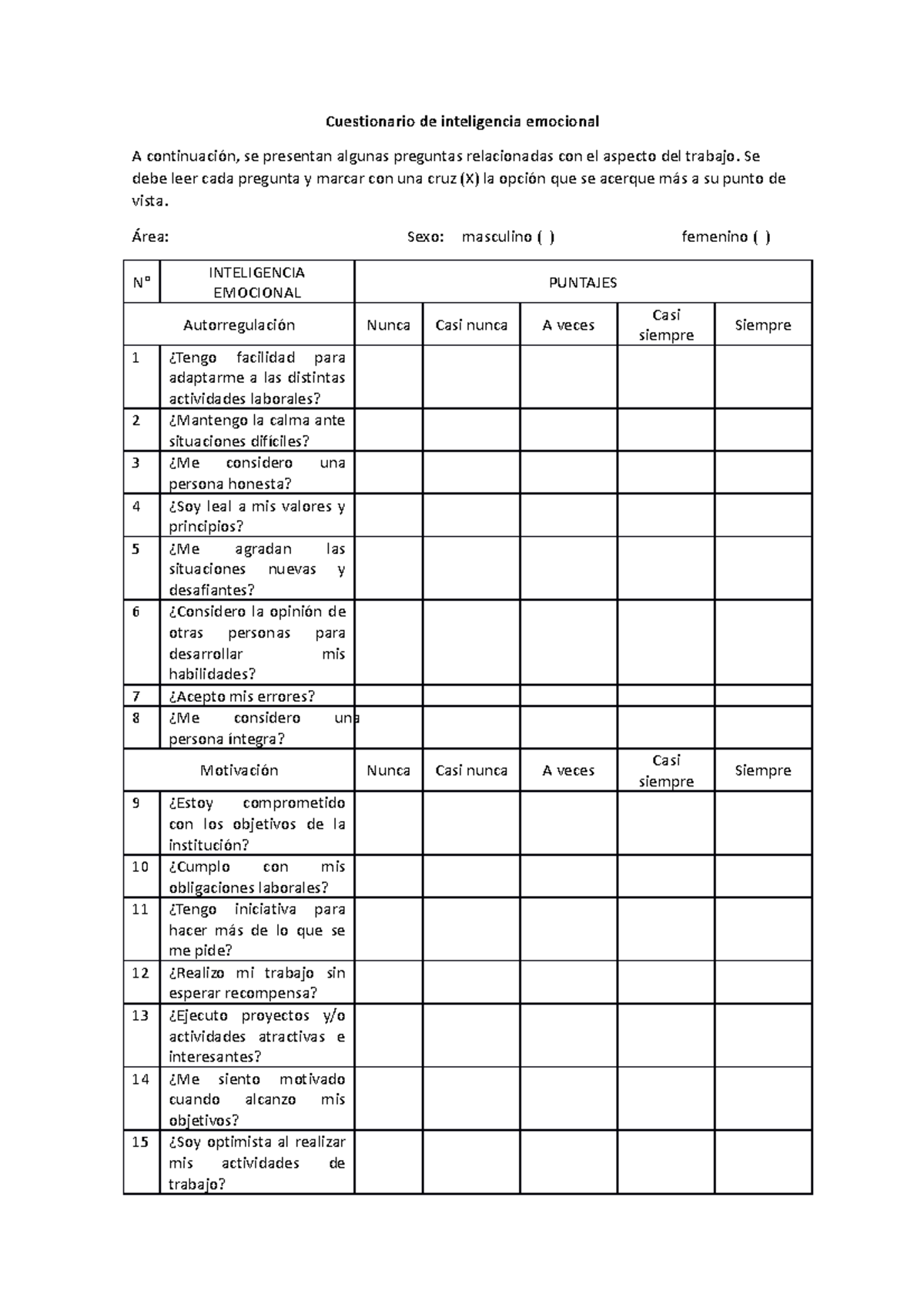 Indicaciones Para Realizar El Cuestionario De Inteligencia Emocional