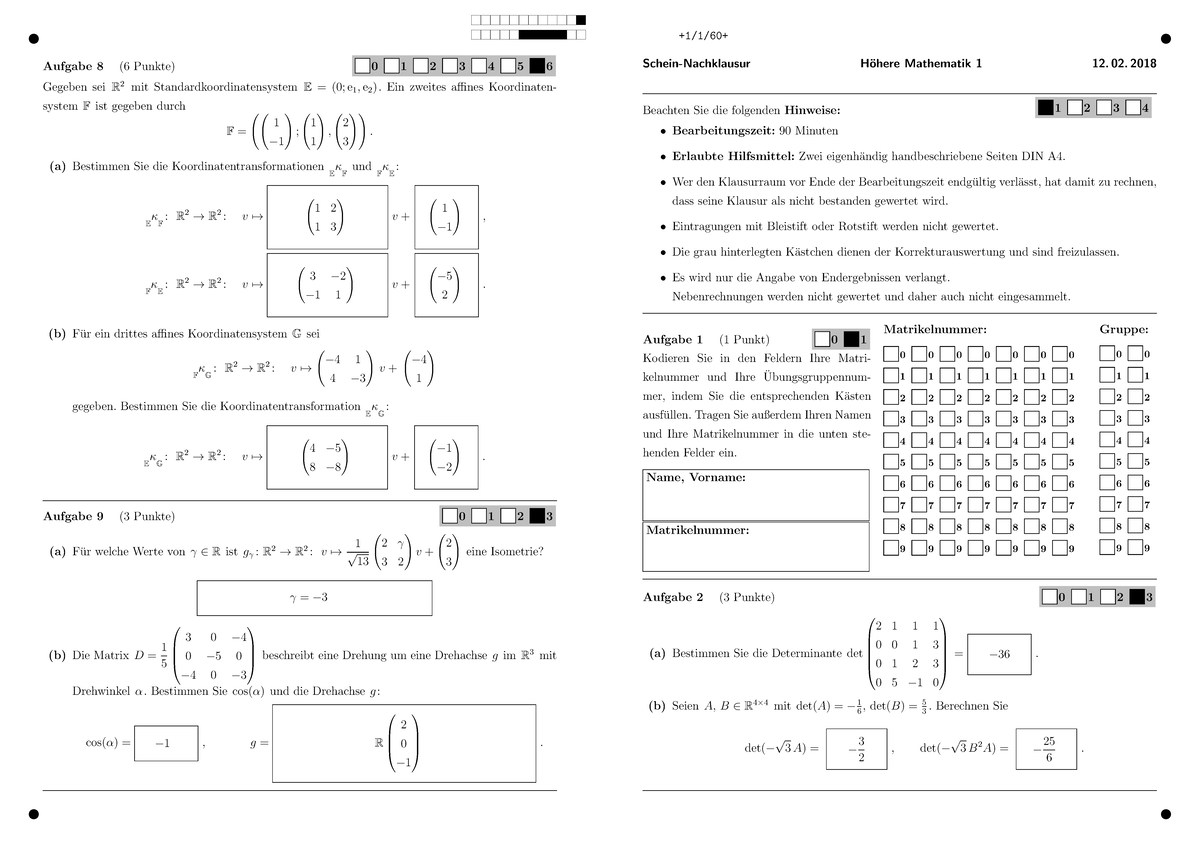 2018 02 12 Wi Se17 HM1 Nachklausur l - Höhere Mathematik I - Uni