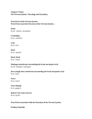 Chapter 5 Notes - Chapter 5 Notes: The Nervous System- Neurology and ...