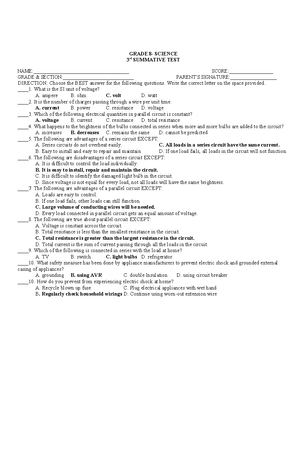 Q2 Typhoon Summative TEST - SUMMATIVE TEST GRADE 8 SCIENCE DIRECTION ...