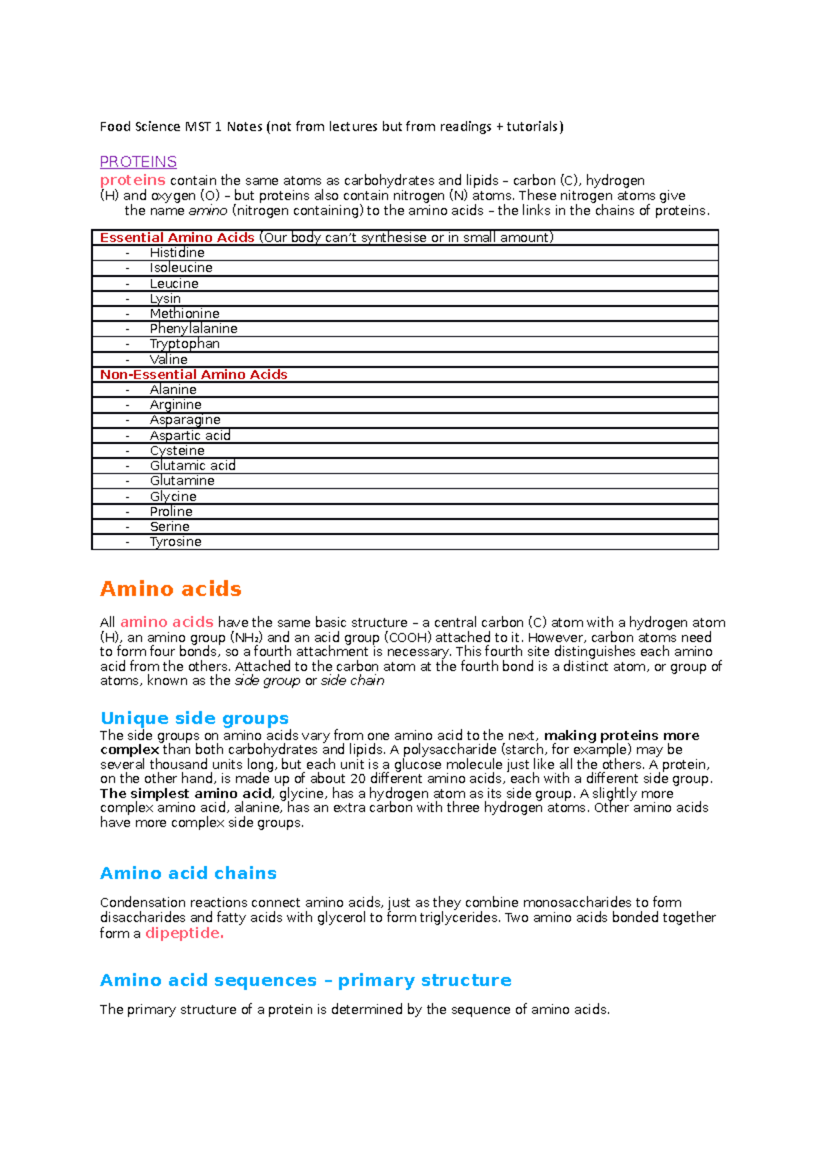 FOOD2000 3 Notes - Food Science MST 1 Notes (not from lectures but from ...