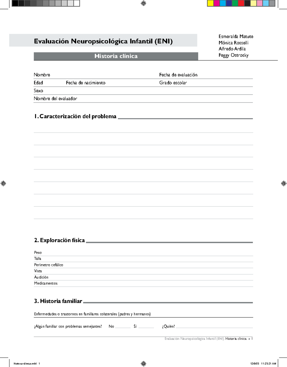 Formato Historia Clínica Evaluación Neuropsicológica Infantil