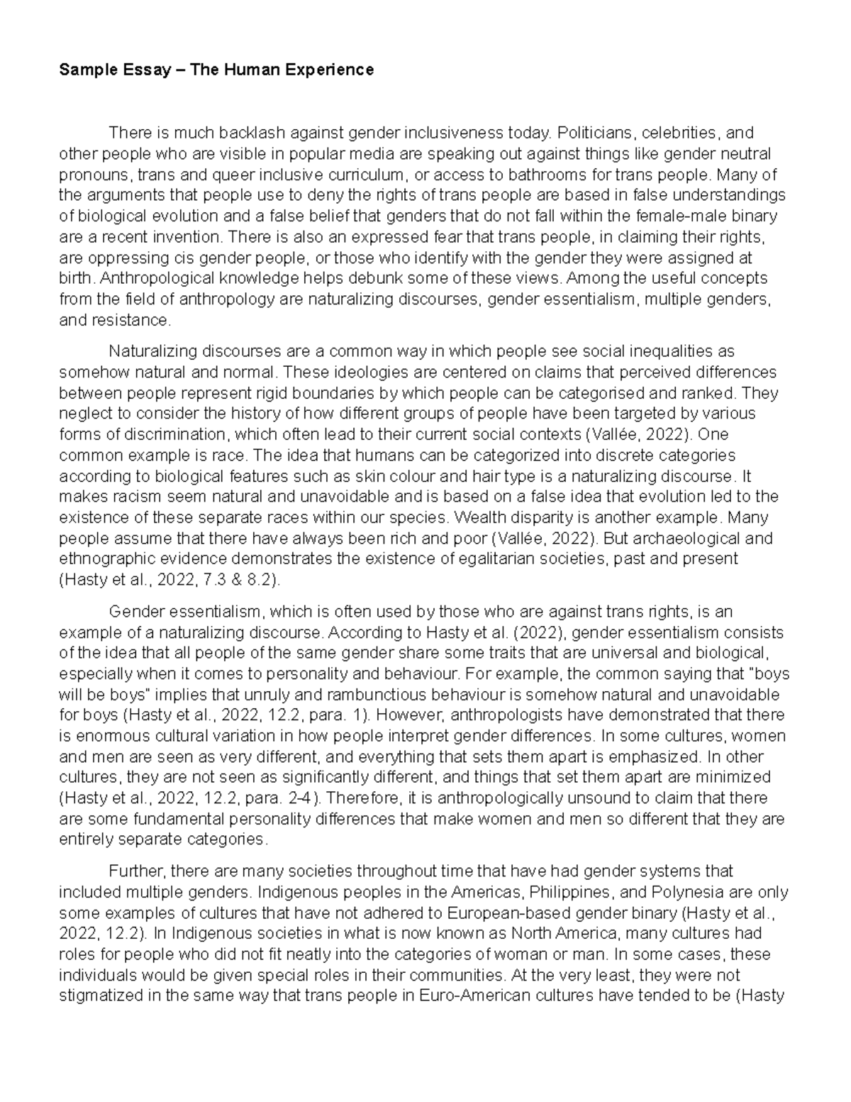 2022A HE Sample Essay - Introduction level - Sample Essay – The Human ...