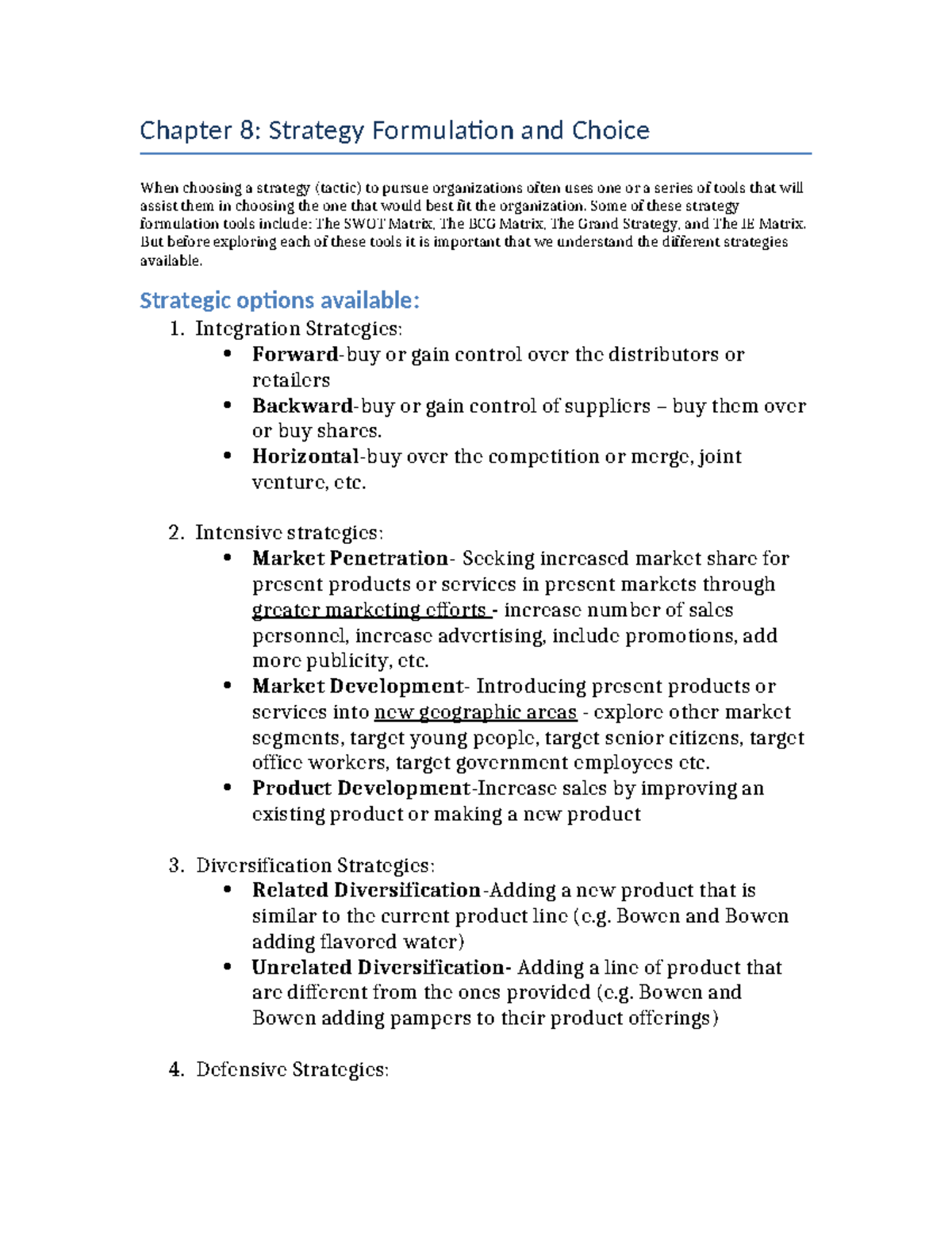 Chapter 8 Strategy Formulation and Choice - Chapter 8: Strategy ...