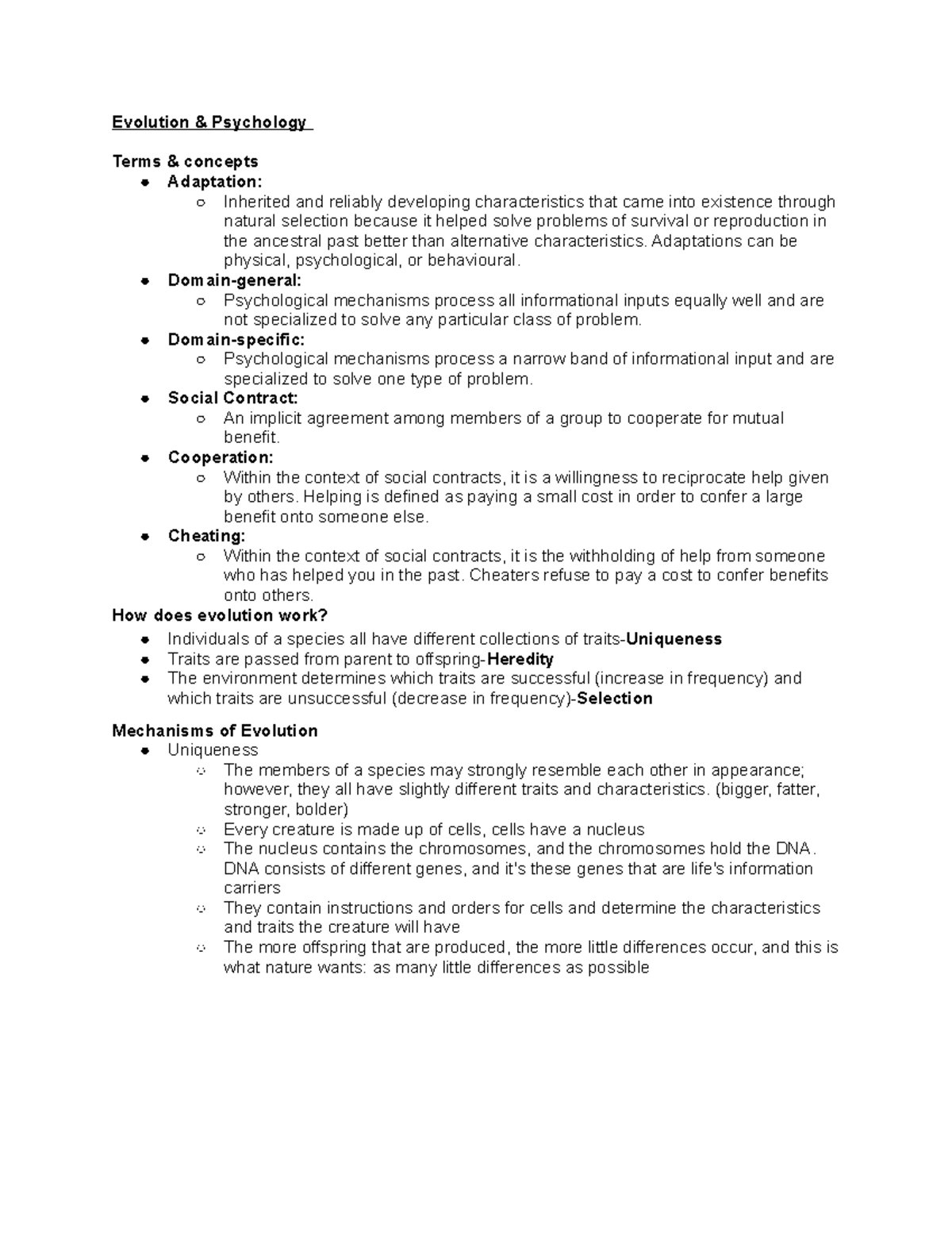 Psych 101 Module Three 2021 - Evolution & Psychology Terms & Concepts ...