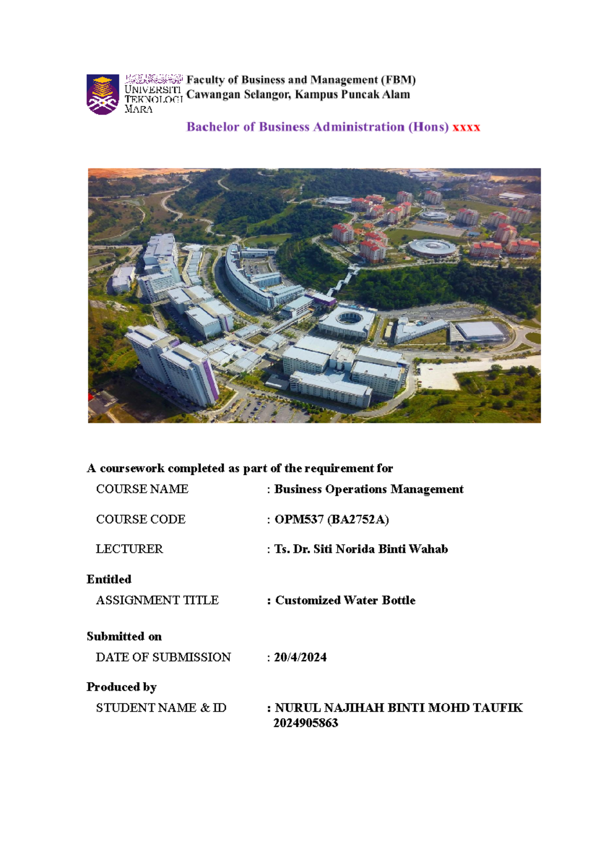 report assignment - A coursework completed as part of the requirement ...