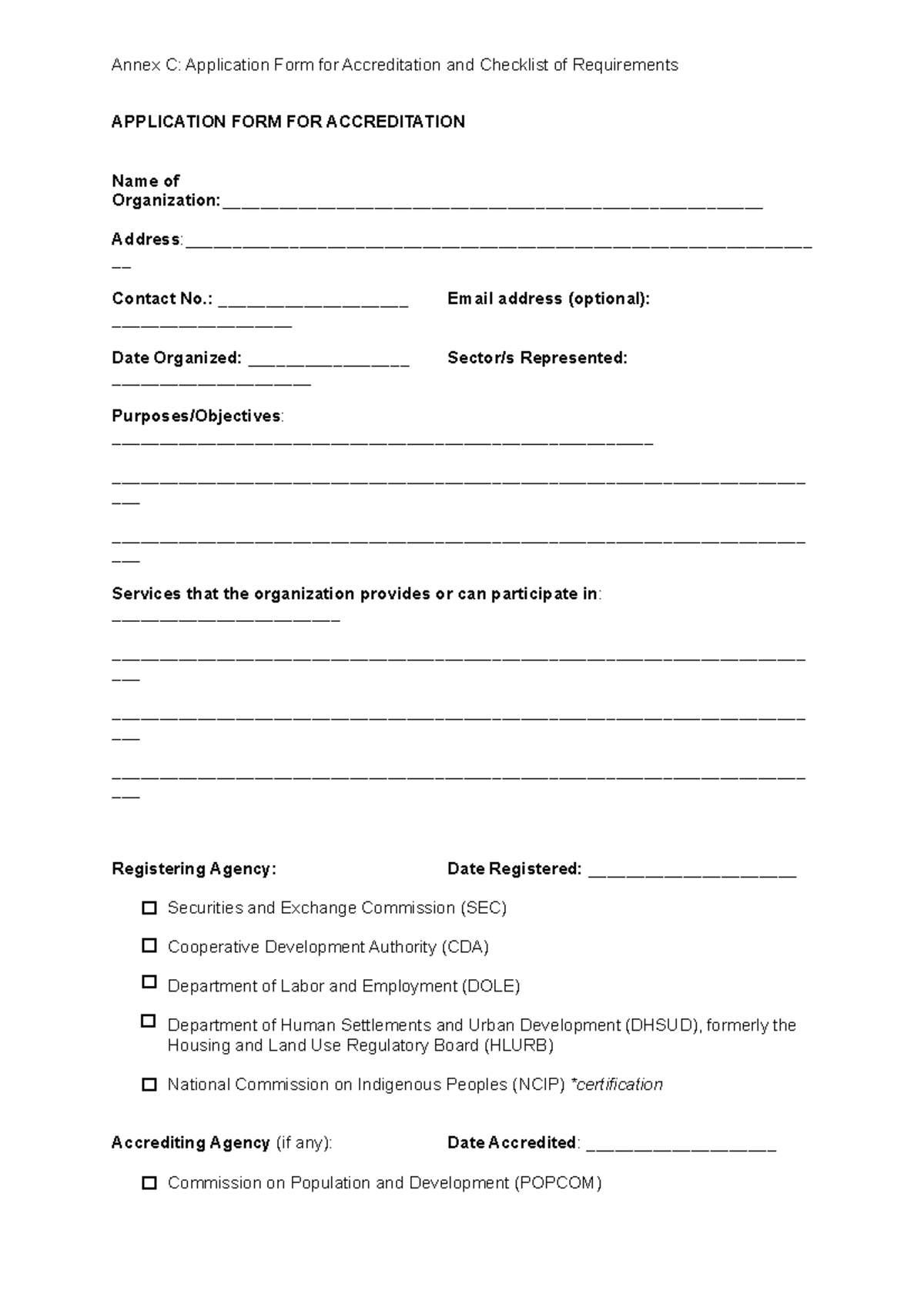 Annex C Application Form and Checklist of Requirements - Annex C ...