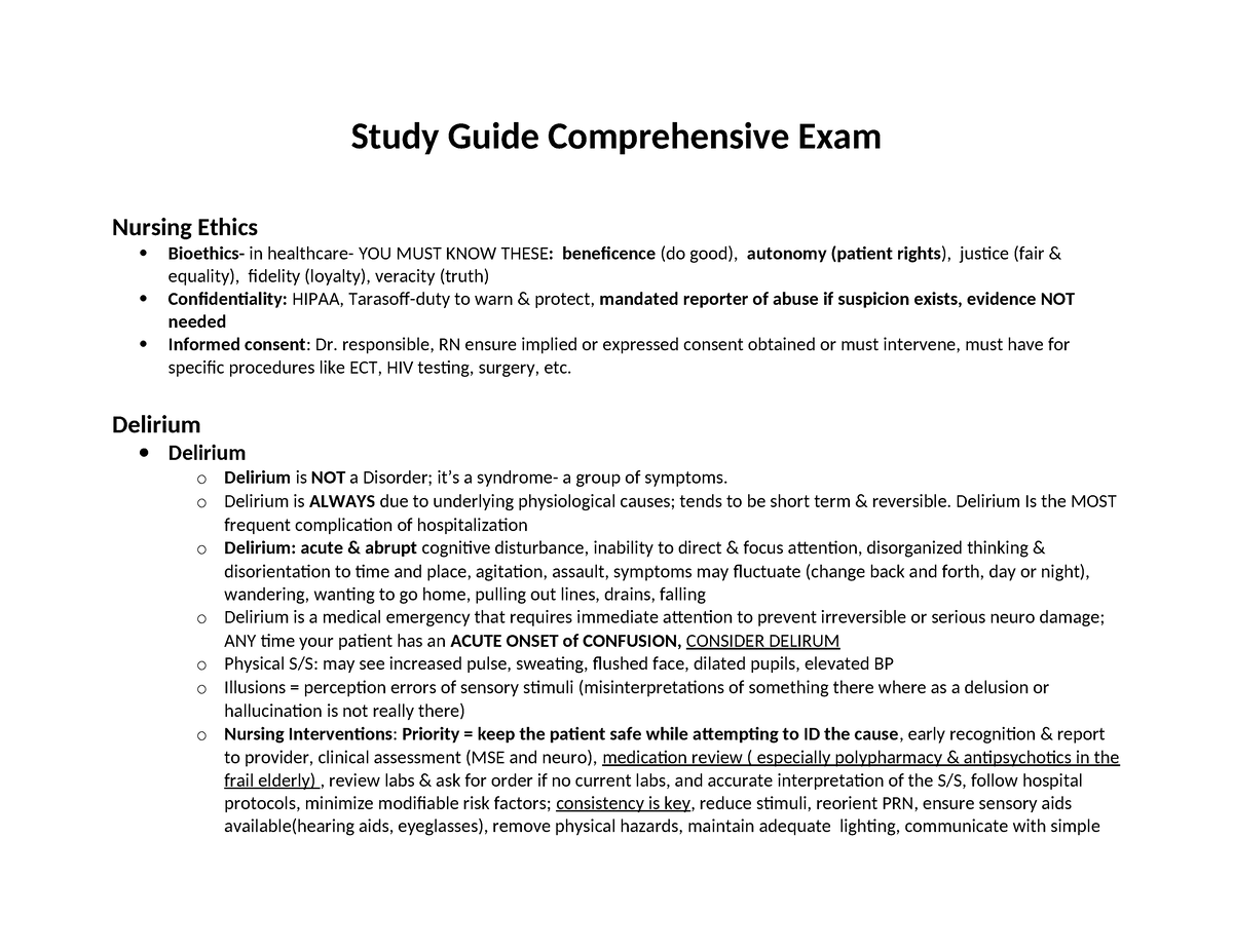 Study Guide Comprehensive Exam - Study Guide Comprehensive Exam Nursing ...