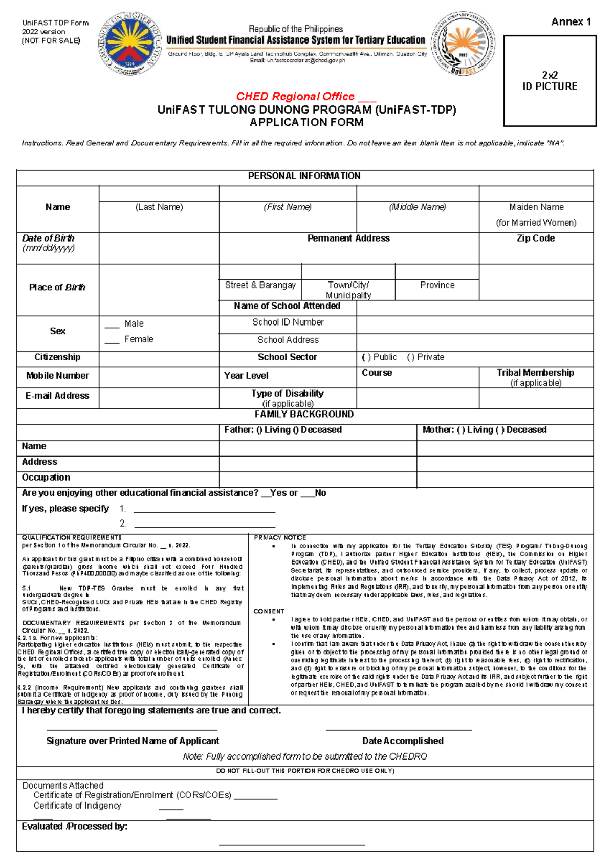 Annex-1-TDP-Application-Form-New - 2x ID PICTURE UniFAST TDP Form Annex ...