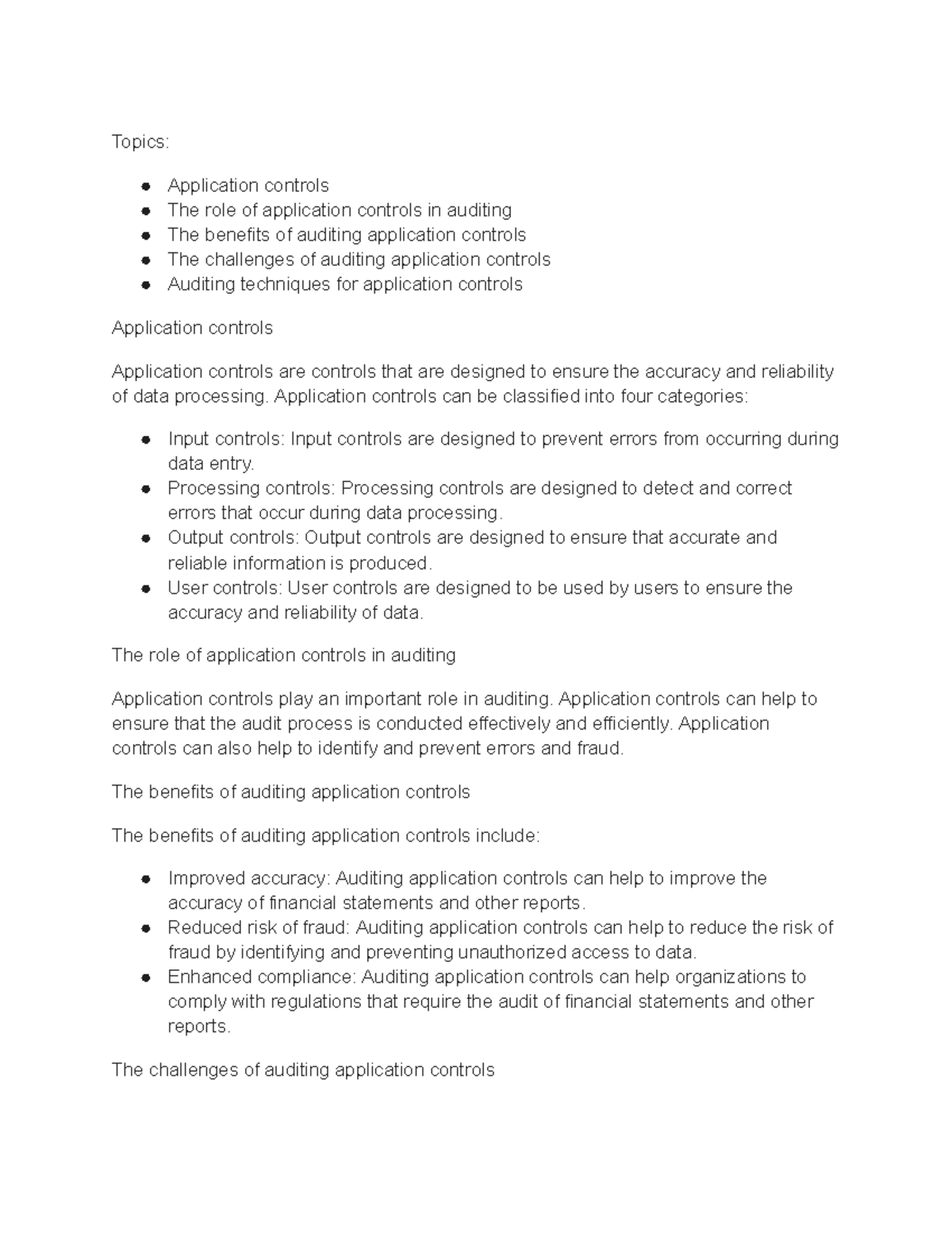 Lecture 18 Auditing Information Systems Auditing Application Controls