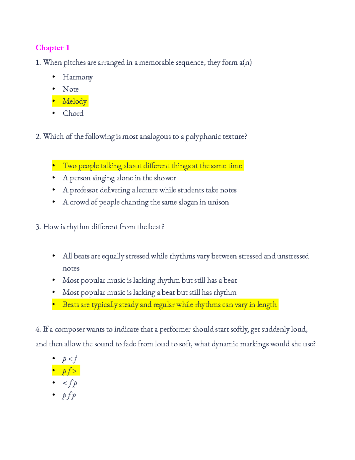 Music Appreciation Chapter Quiz 110 Chapter 1 When pitches are