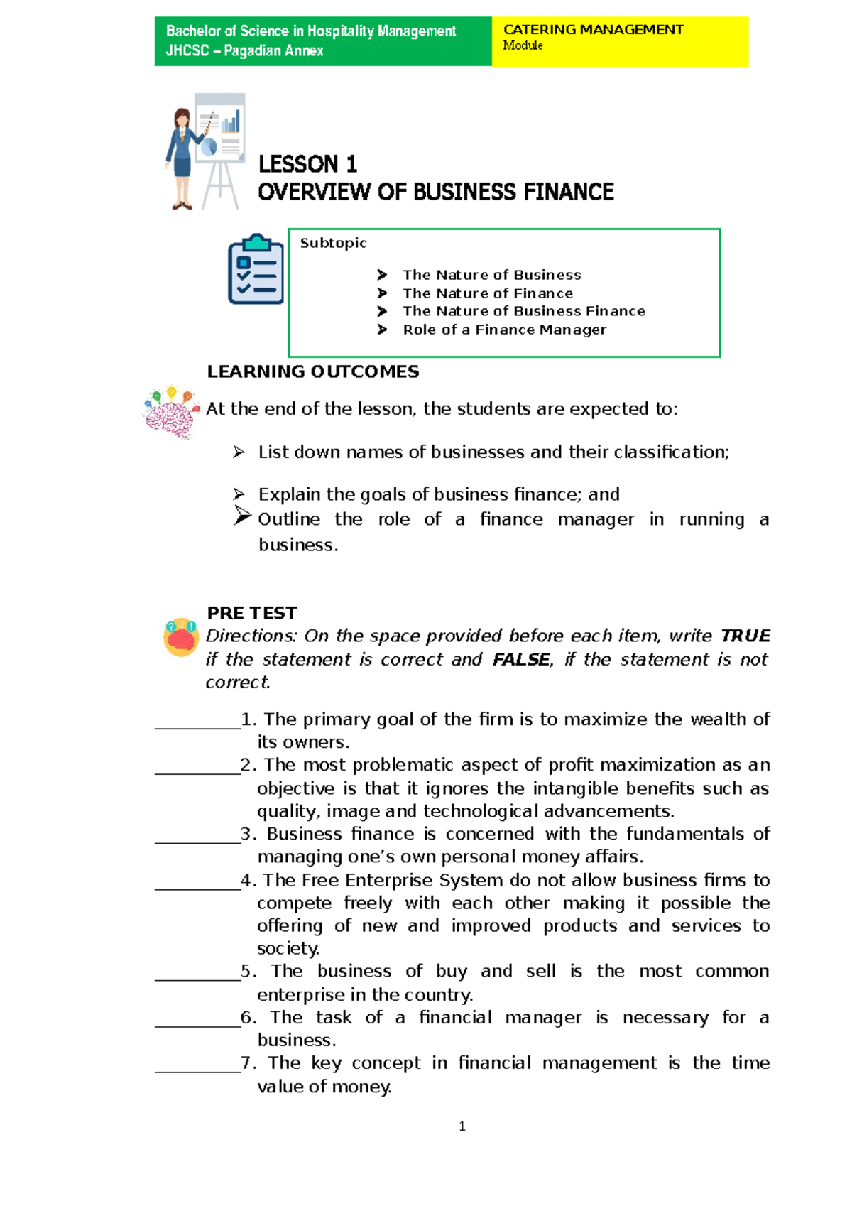 BF L1 - Syllabus For Business Finance Subject - LESSON 1 OVERVIEW OF ...