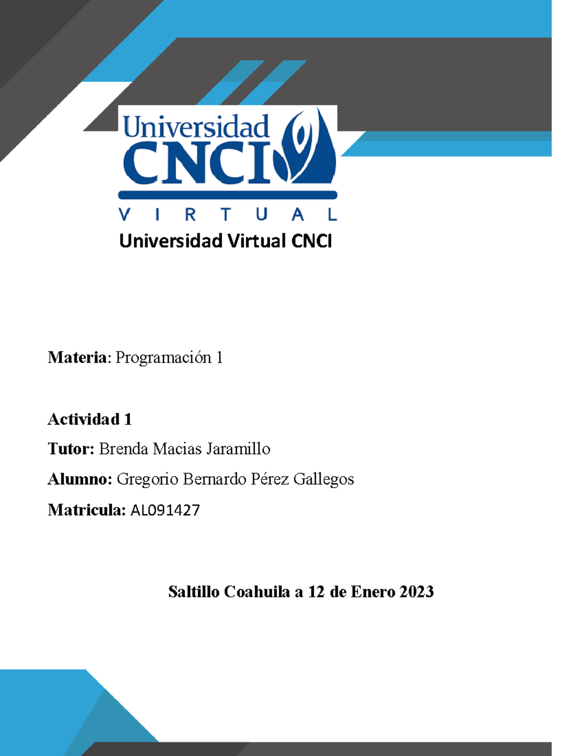 Programacion Act 1 - actividad 1 - Materia: Programación 1 Actividad 1 ...